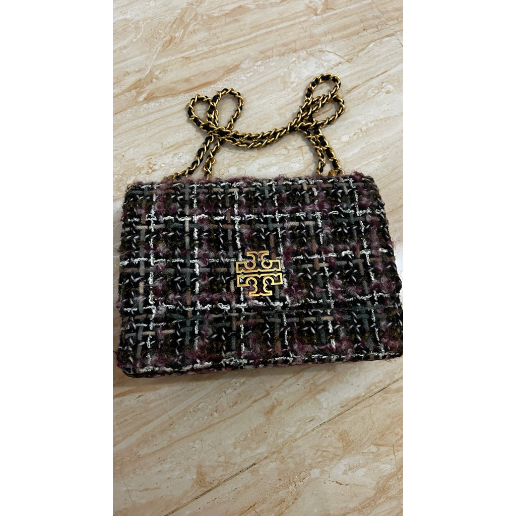 PRELOVED TORY BURCH BRITTEN TWEED ADJUSTABLE SHOULDER BAG - MULTI COLOUR