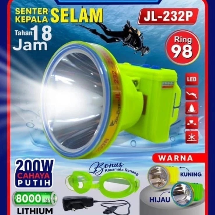 Senter Kepala Selam 200W Cahaya Putih JL 232P JIN LONG/Senter Kepala Menyelam LED Jin Long JL-232 20