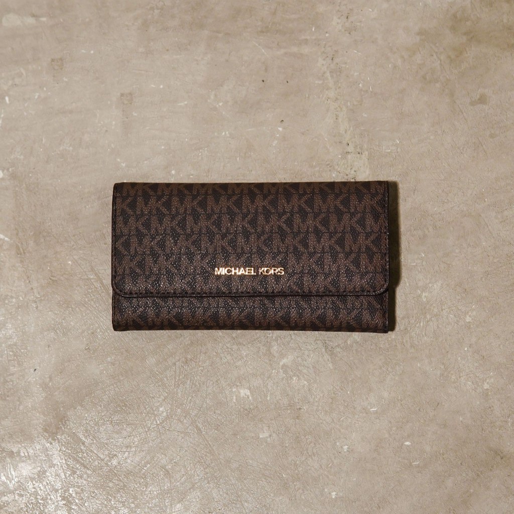 Dompet MK MONOGRAM BROWN FLAP TRIFOLD LONG WALLET 100% ORIGINAL