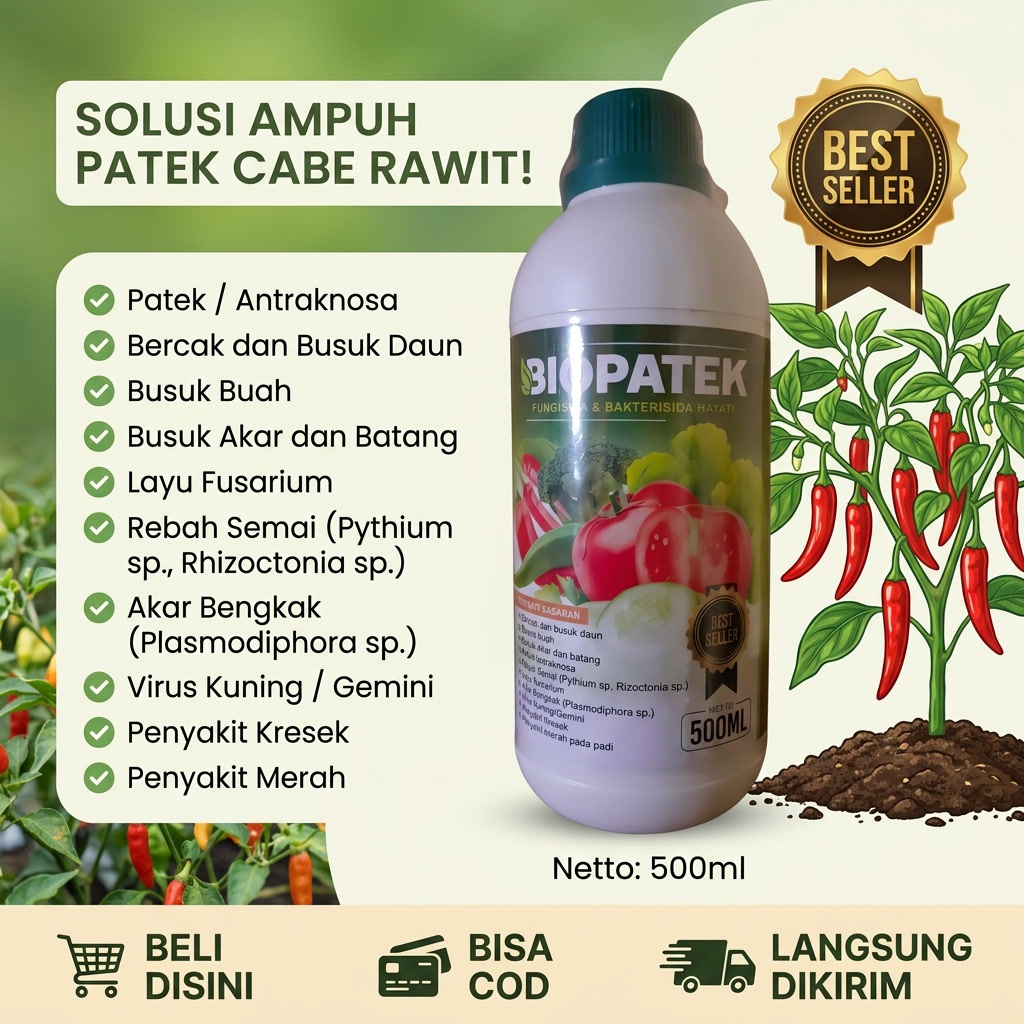 BIOPATEK 500 ML Obat Cabe Rawit Anti Patek – Mengatasi Busuk Buah, Bercak Daun, Layu Fusarium, Rebah