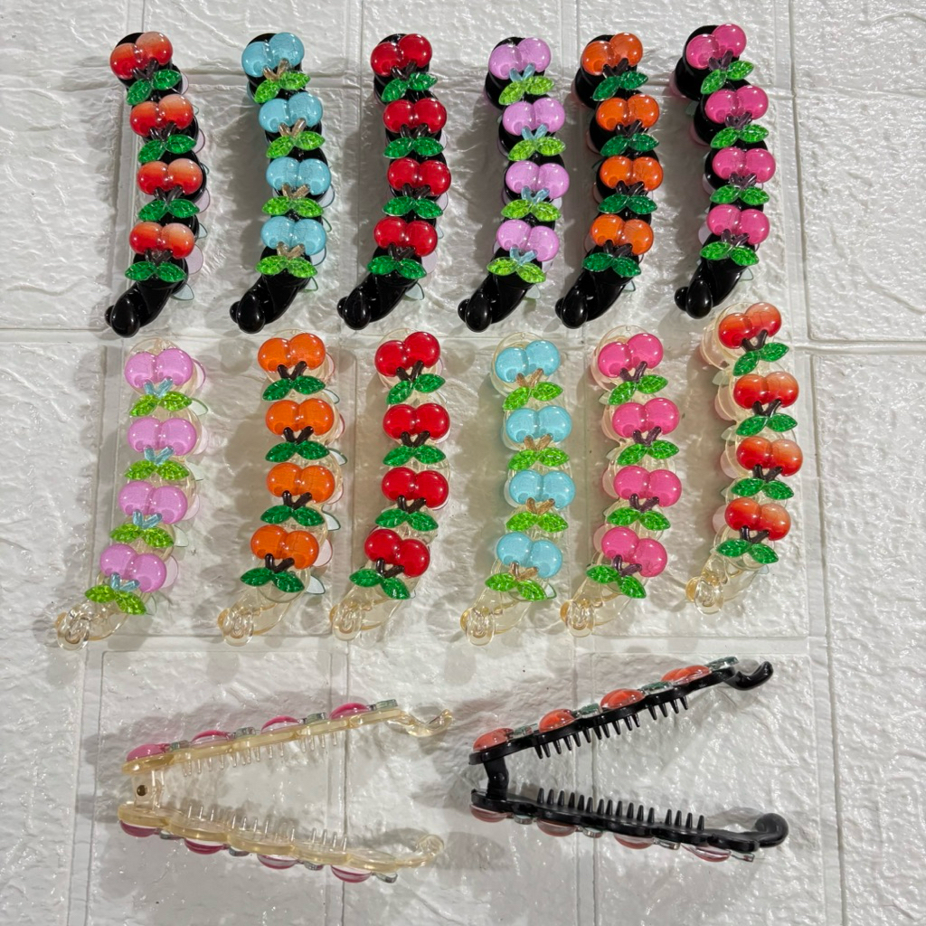 jepit pisang / jepit rambut pisang motif chery kualitas premium isi 12 pcs