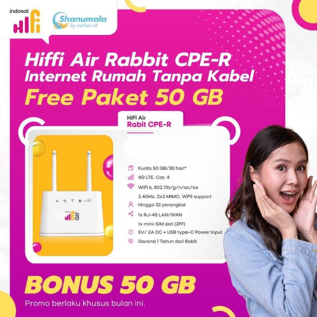 Promo HiFi Air Rabbit Modem Wifi Portable Tanpa Kabel - Free Paket 50 GB