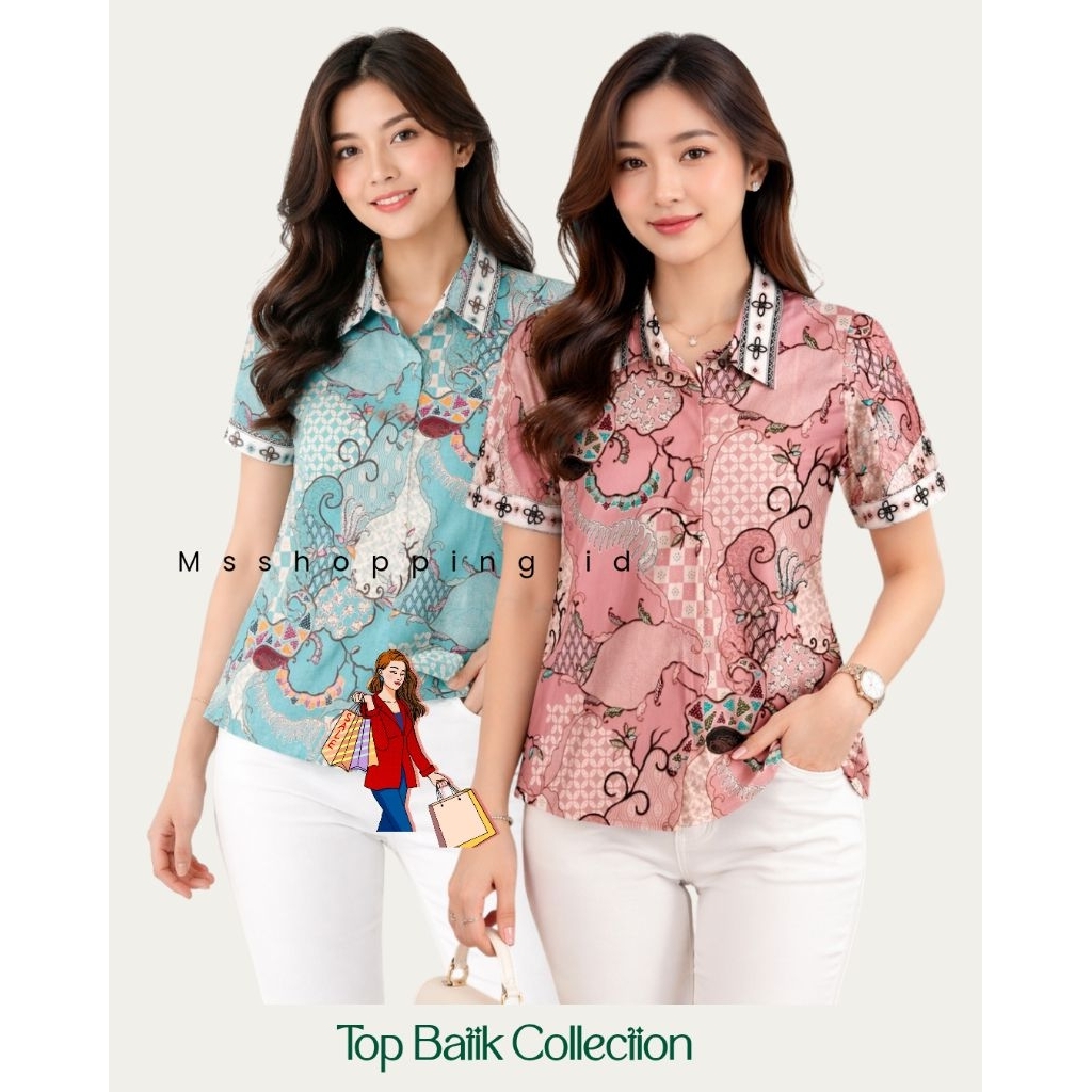 KEMEJA BATIK - BAJU BATIK - BLOUSE BATIK WANITA BAHAN KATUN STRETCH