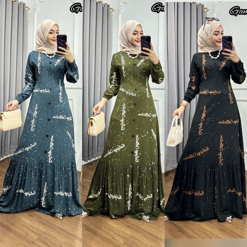 Gamis Twill Kancing Rempel Bawah Dress Wanita Muslim Terlaris