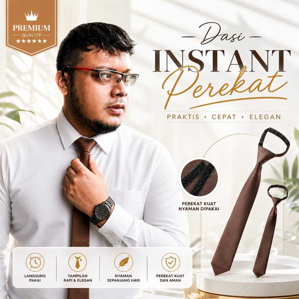 Dasi Instan Pria Coklat Tua Polos