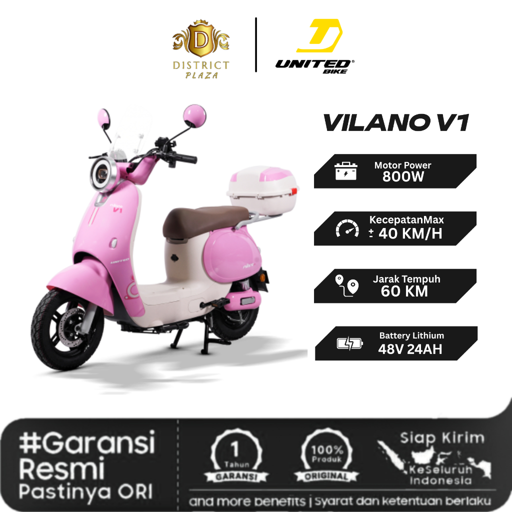 Sepeda Listrik United Milano V1 Motor 800 Watt Baterai Lithium 48V
