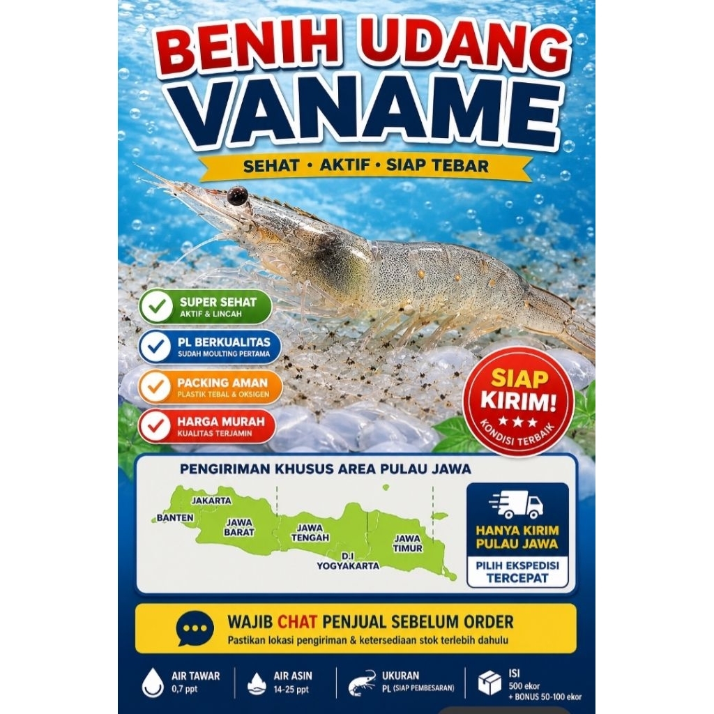 KHUSUS JAWA - BENIH UDANG VANAME 500+ BONUS | SIAP TEBAR | WAJIB CHAT | BIBIT UDANG AIR TAWAR & ASIN