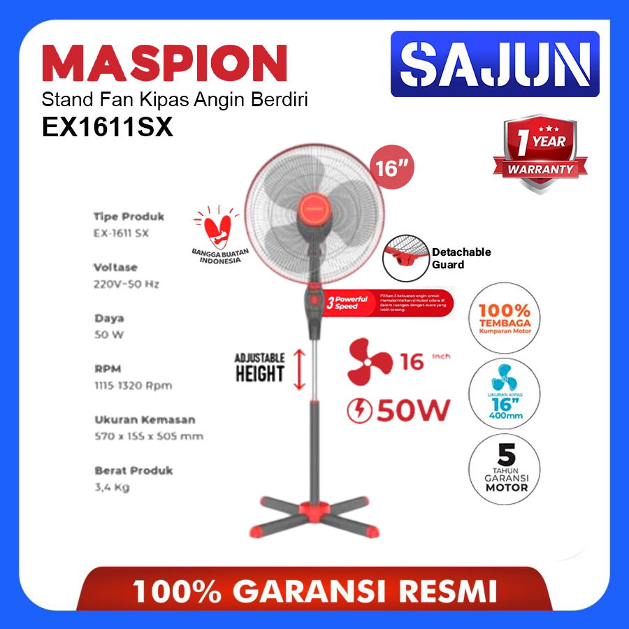 Maspion Stand Fan EX-1611 SX Kipas Angin Berdiri 16 inch 1611SX EX1611