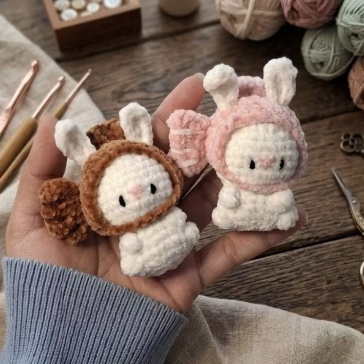 TAIYAKI BUNNY KEYCHAIN | GANCI RAJUT KELINCI TAIYAKI