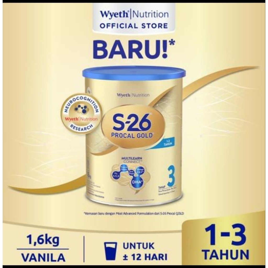 Wyeth S-26 PROCAL Gold Tahap 3 Vanila 900 Gram susu untuk bayi usia 1-3 Tahun.