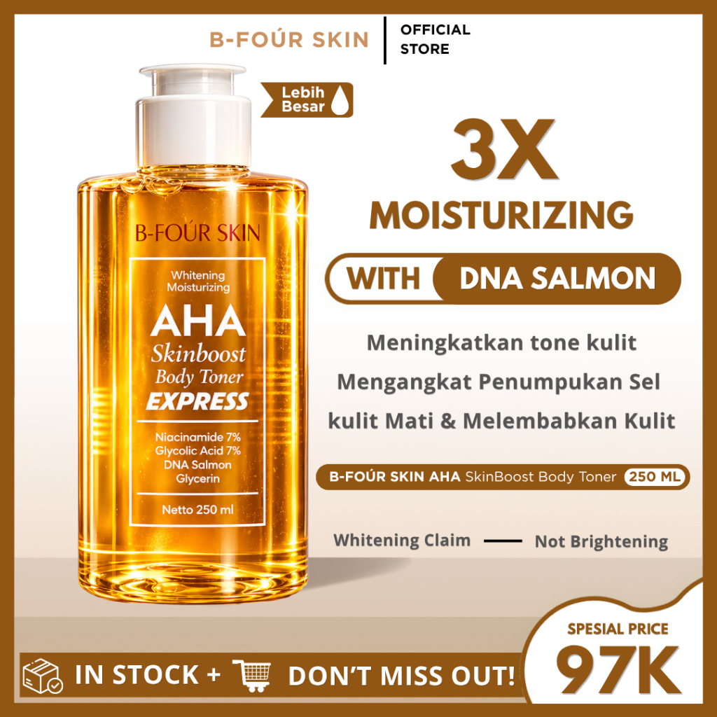 B-FOÚR SKIN AHA Skinboost TONER EXPRESS 250ml Whitening – Niacinamide 7% Glycolic Acid 7% DNA Salmon