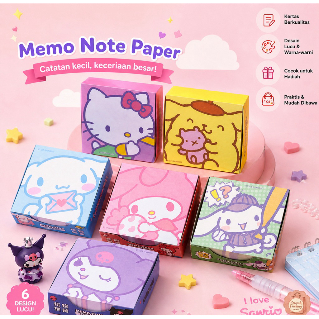 Memo mini San*rio isi 50pcs  / Memo karakter anak lucu kawaii boneka jepang