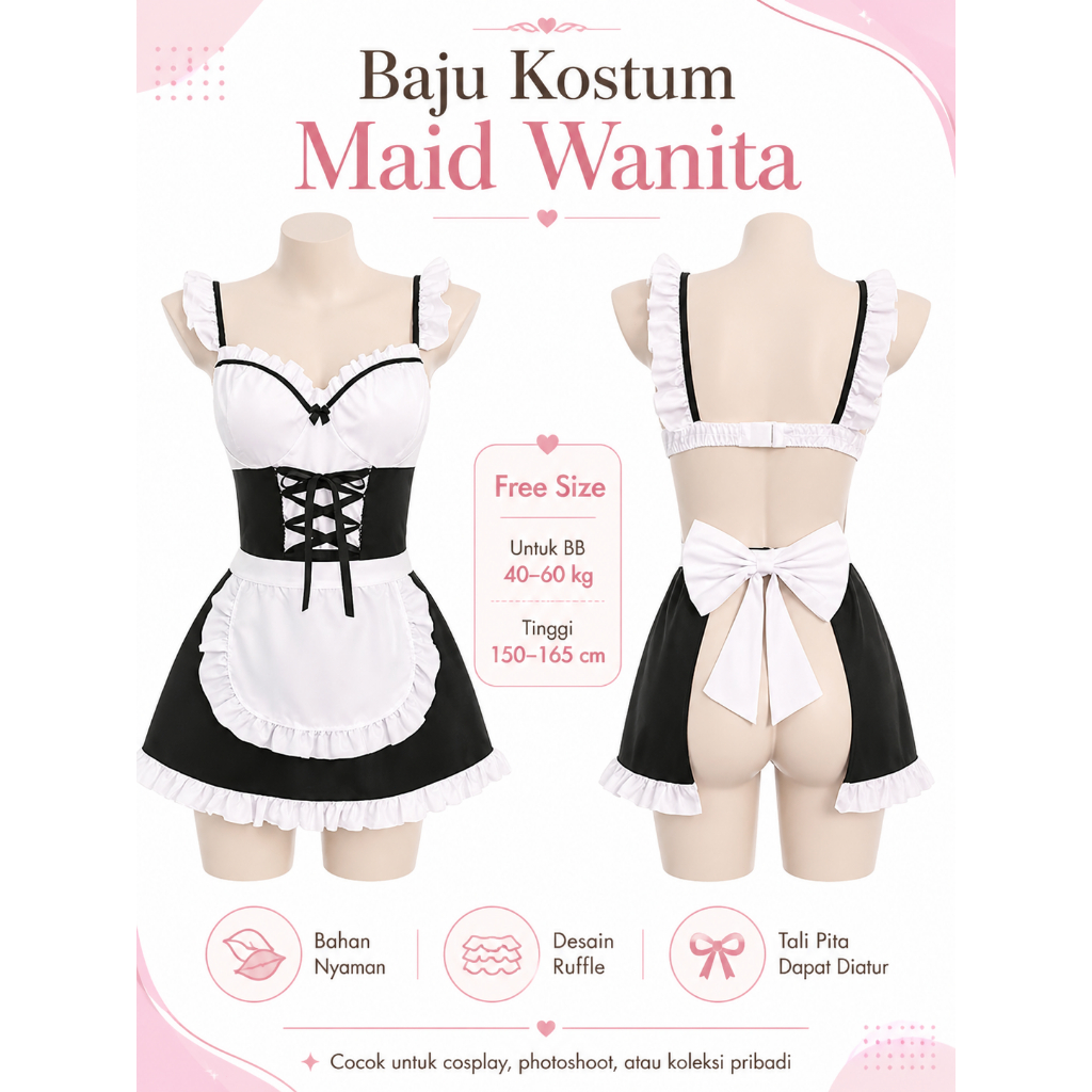 Lingerie Sexy Cosplay Maid, Lingery Seksi Seragam Lingery Setelan Baju Dinas Hot Tembus Pandang Wani