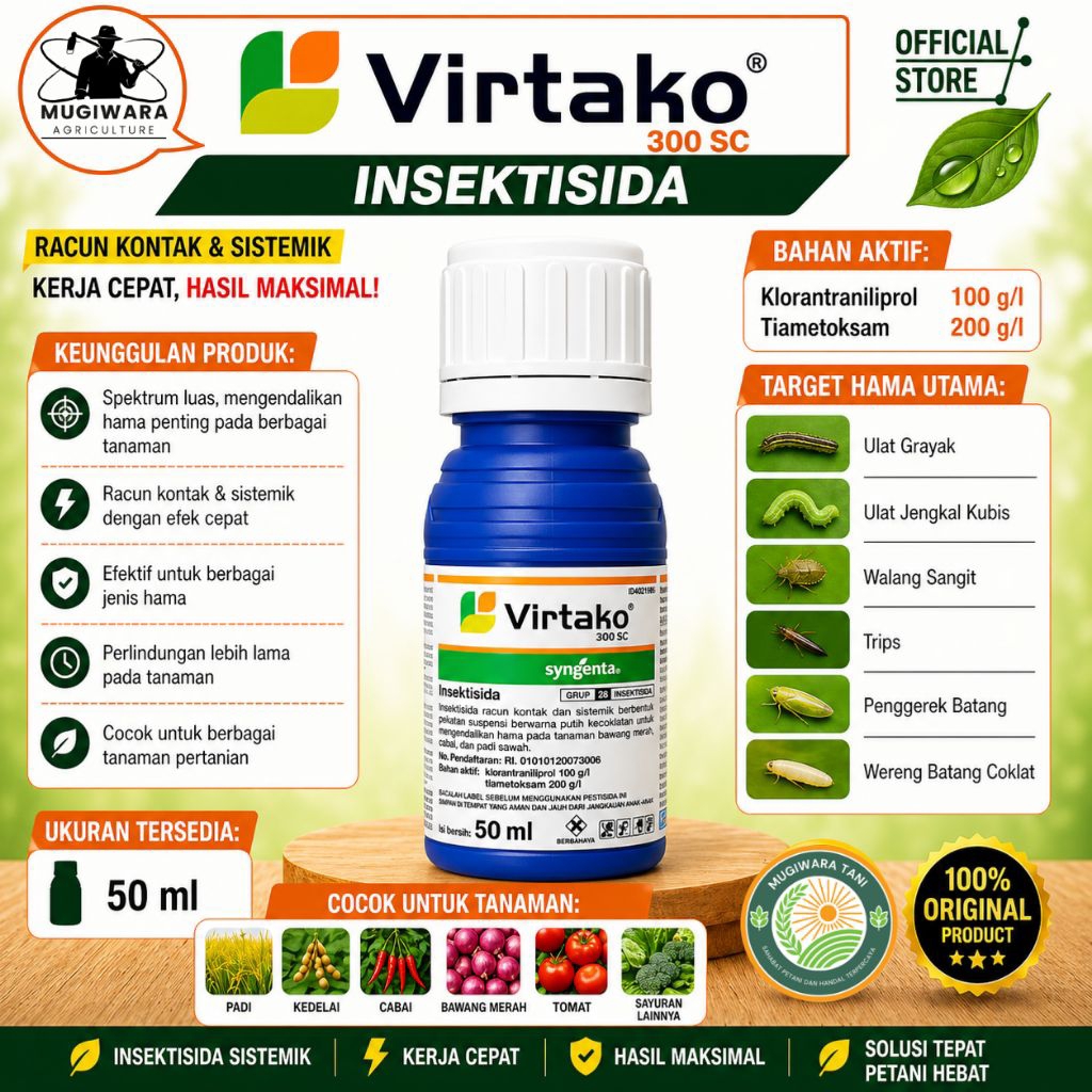Insektisida Virtako 50ml Syngenta Ampuh Basmi Ulat & Hama Daun – Obat Hama Jagung Padi Sistemik Kont