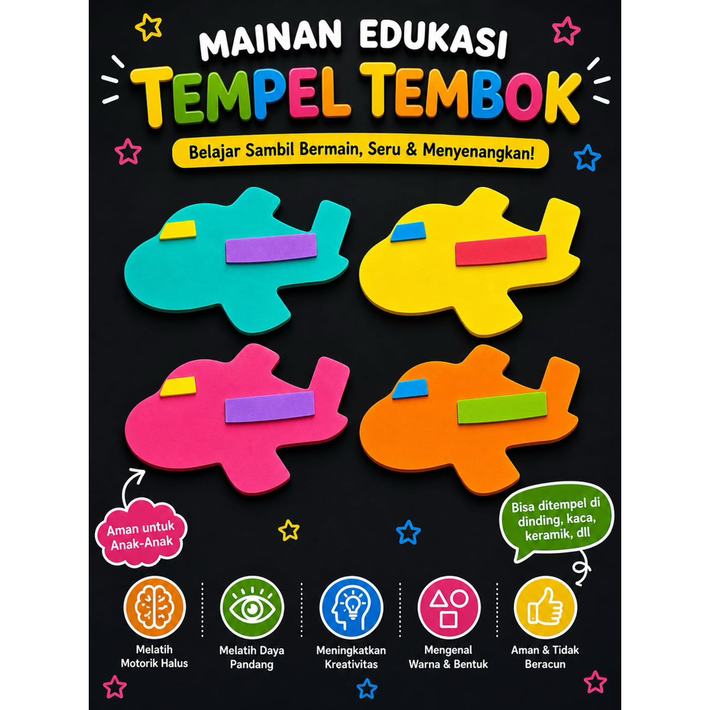 edukasi anak sticker dinding eva foam karakter