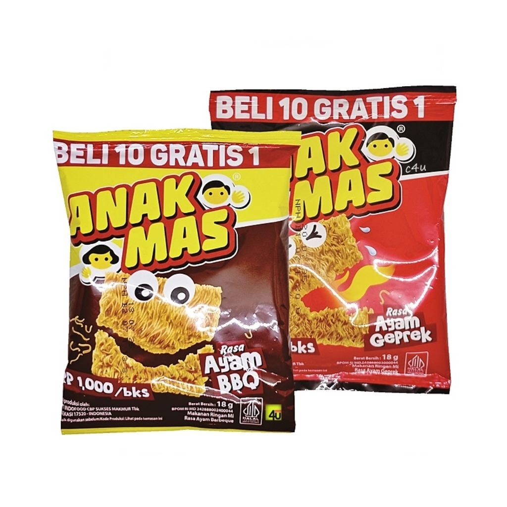 Snack Mie Anak Mas 18gr isi 10 gratis 1