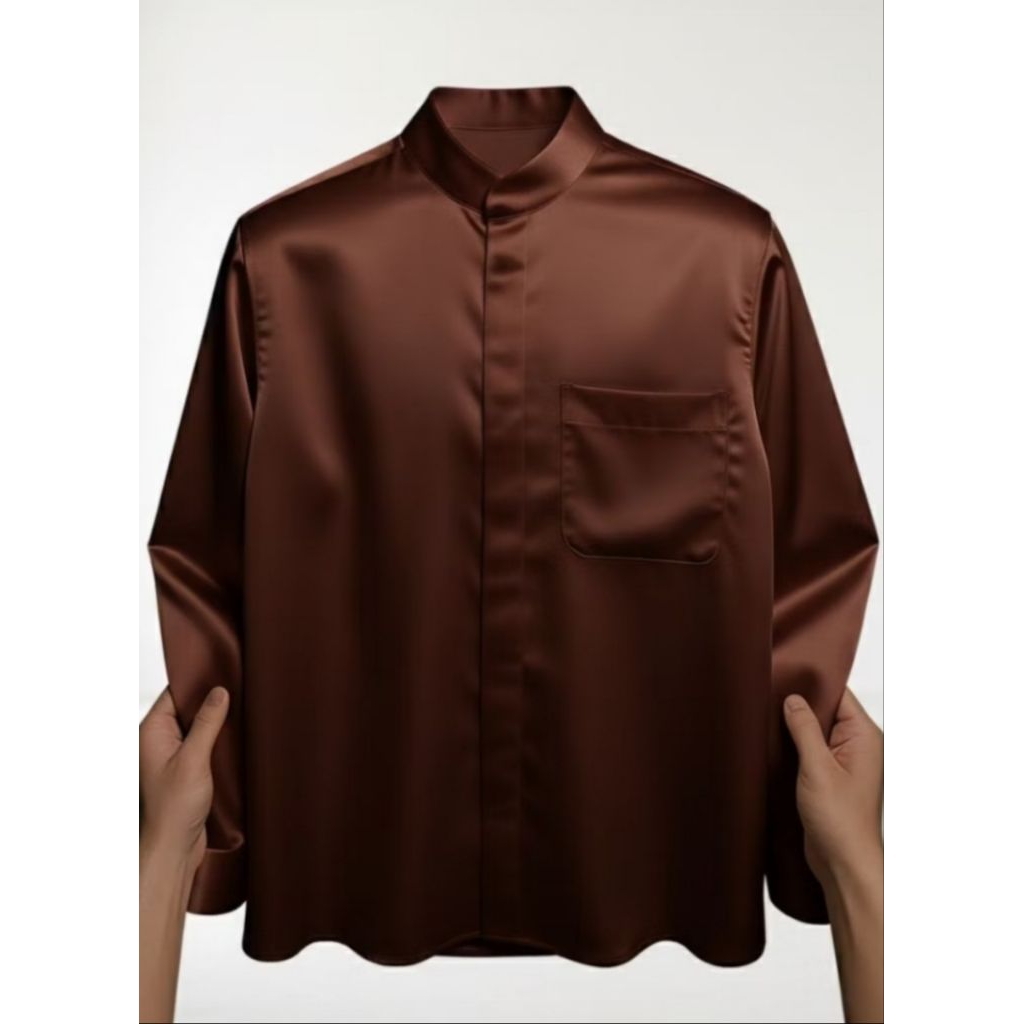 kemeja pria premium koko lengan panjang bahan satin silk