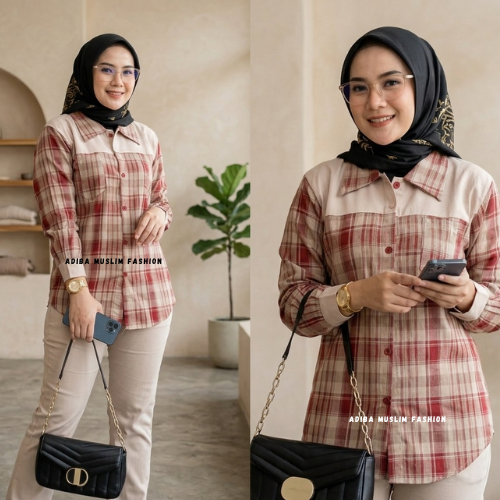 Alda Set - Haruka Mix Celana. Chinos Setelan Wanita Kekinian Elegan Kemeja Premium Nyaman Dipakai