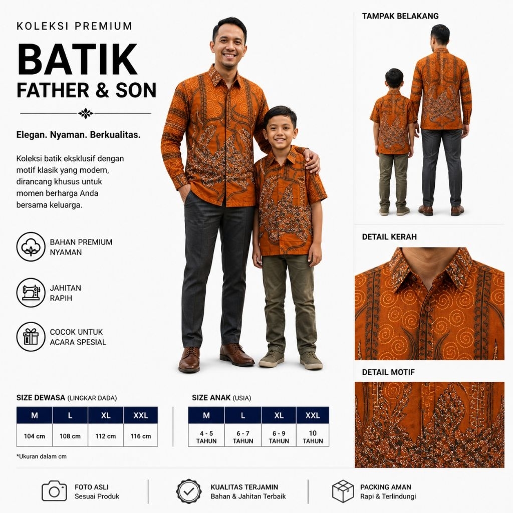 Kemeja Batik Kapel Ayah Anak | Batik Ayah Lengan Panjang | Batik Anak Lengan Pendek