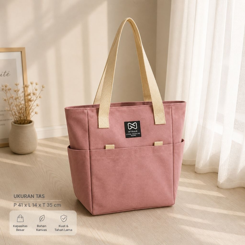 Totebag tas wanita Viola - tas kanvas banyak kantong - tote bag kuliah