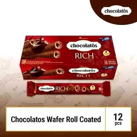 Chocolatos Rich Wafer Roll - 12 pcs, Rasa Coklat Italia, Krim Coklat Berlimpah