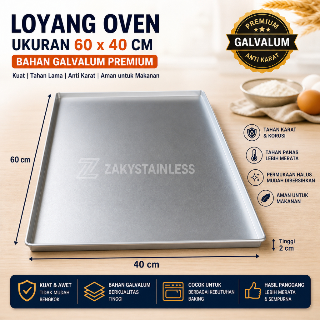 Loyang Oven 60x40 cm Galvalum Premium Anti Karat | Loyang Kue Besar Tahan Panas Tebal untuk Bakery &