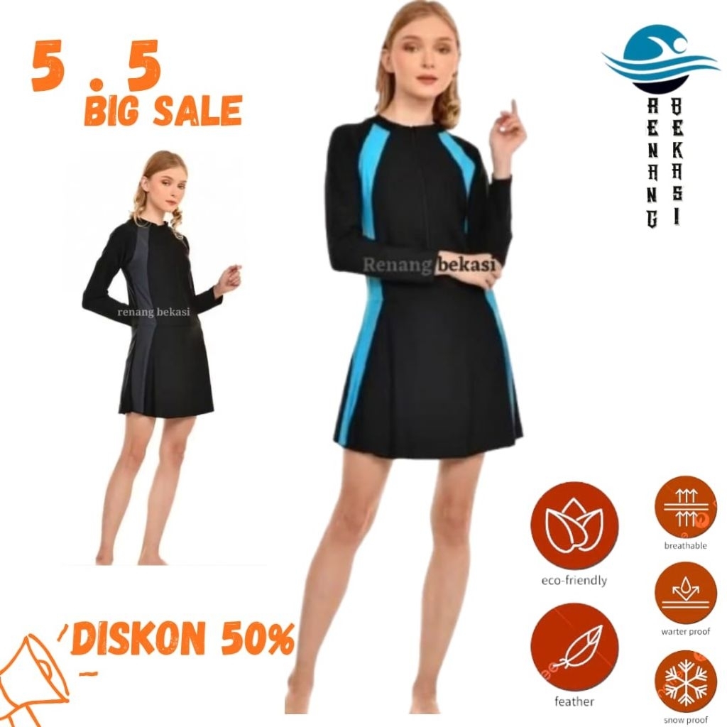 Baju renang wanita.baju renang diving rok /baju renang dewasa / diving rok wanita dewasa premium