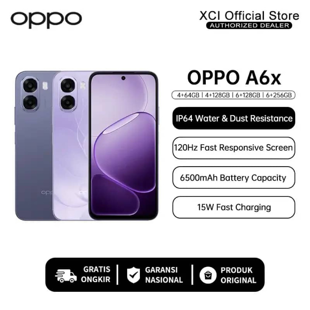 OPPO A6x 6/256gb - Desain Tahan Air, Baterai Tahan Lama, Layar Responsif