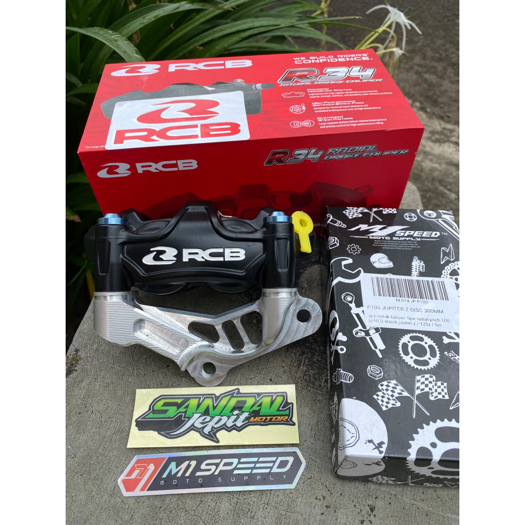 KALIPER RCB R34 RADIAL MONOBLOCK 4 PISTON SET BREKET PNP FIZ R JUPITER VEGA DISC 300MM KALIPER RCB R