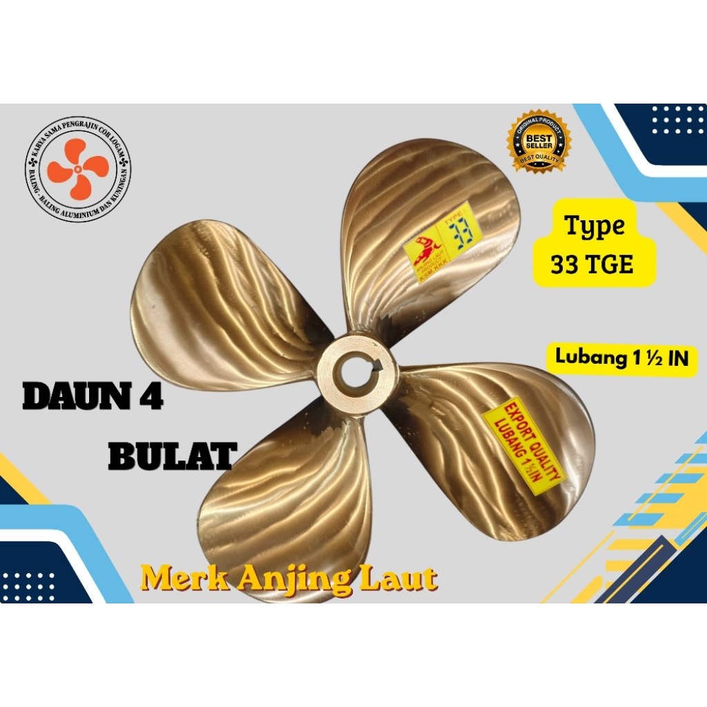 Baling-baling kapal Type 33 TGE Daun 4 Bulat Bahan kuningan berkualitas Merk Anjing Laut
