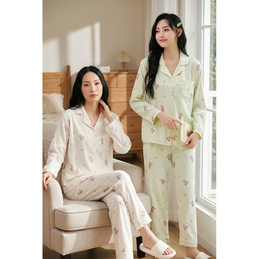 piyama lengan panjang motif bear piyama wanita lengan panjang celana panjang piyama wanita katun sof