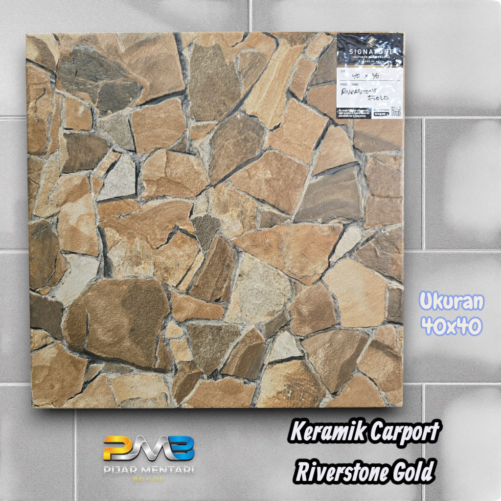 Keramik Lantai Carport KamarMandi RIVERSTONE GOLD 40x40 SIGNATURE