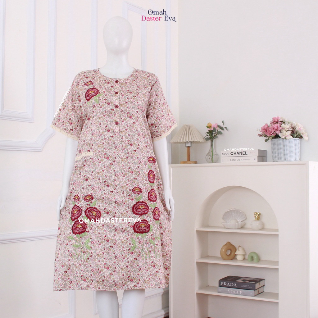 Omah Daster Eva | Daster Wanita Pendek Bordir Cantik Malang Size XXXL | Katun Jepang Premium |  Adem