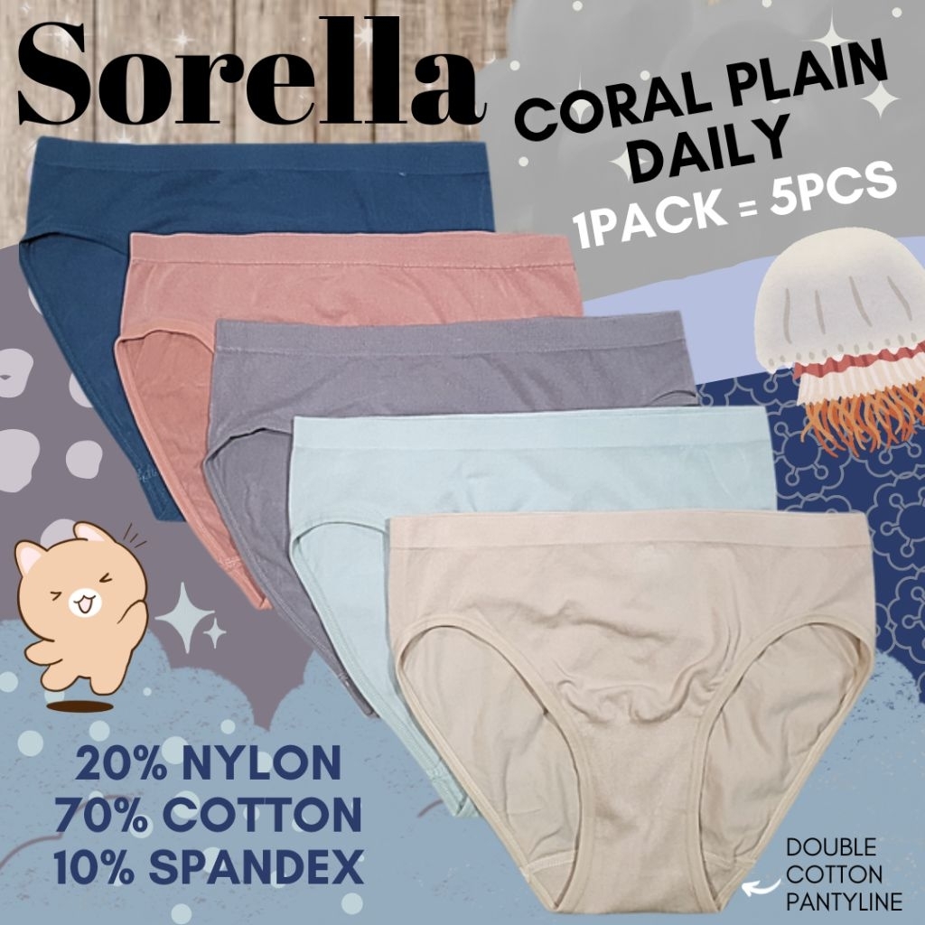 sorella coral plain daily panty pack/celana dalam wanita branded katun murah