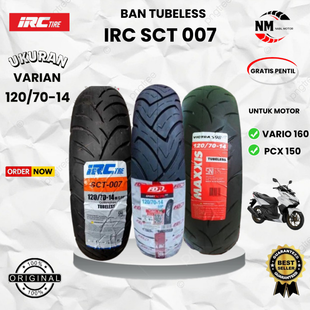 Ban Motor ALL Brand IRC MAXXIS Pirelli Zeneos Zn 62 120/70-14 Tubeless Ring 14 Gratis Pentil Vario 1