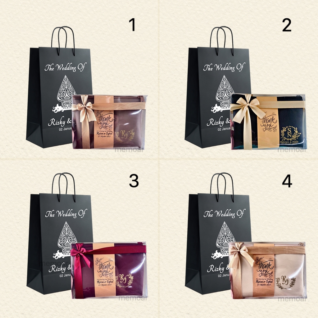 Souvenir Wedding 1 Set Pouch Kulit Leather Bahan Bottega 5 Warna Tebal + Box Mika Pita Termasuk Pape