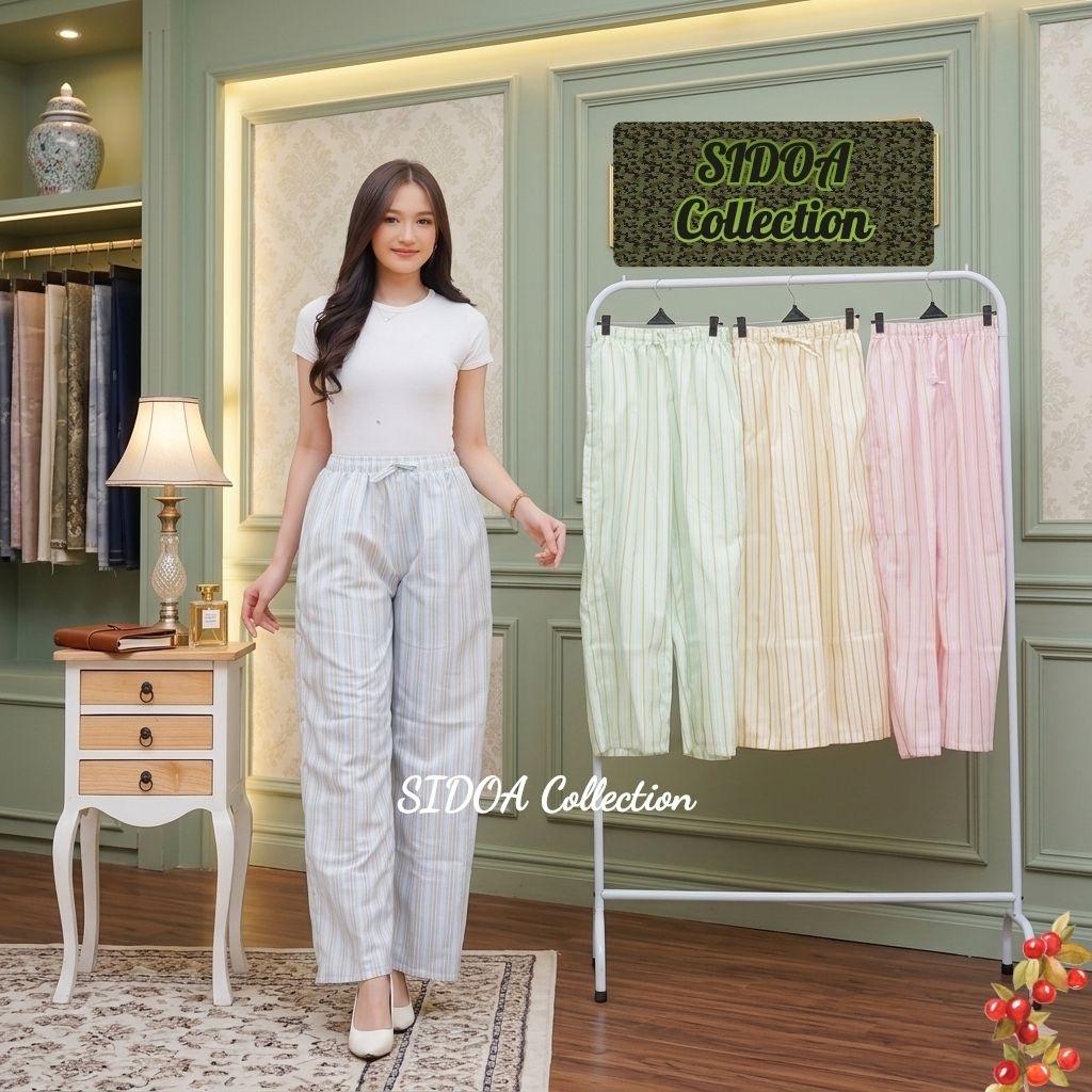 Celana Kulot Stripe Pants Celana Panjang Wanita Motif Salur Garis Garis Celana Kulot Highwaist