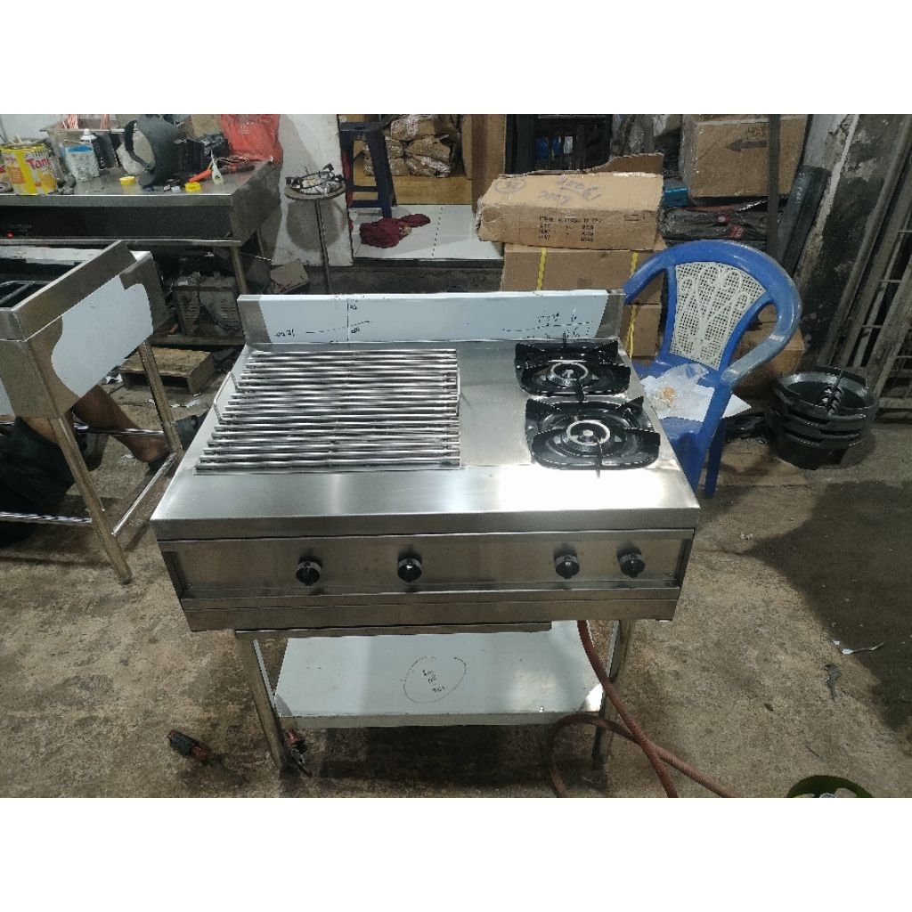 kompor bakaran grill + 2 tungku stainless