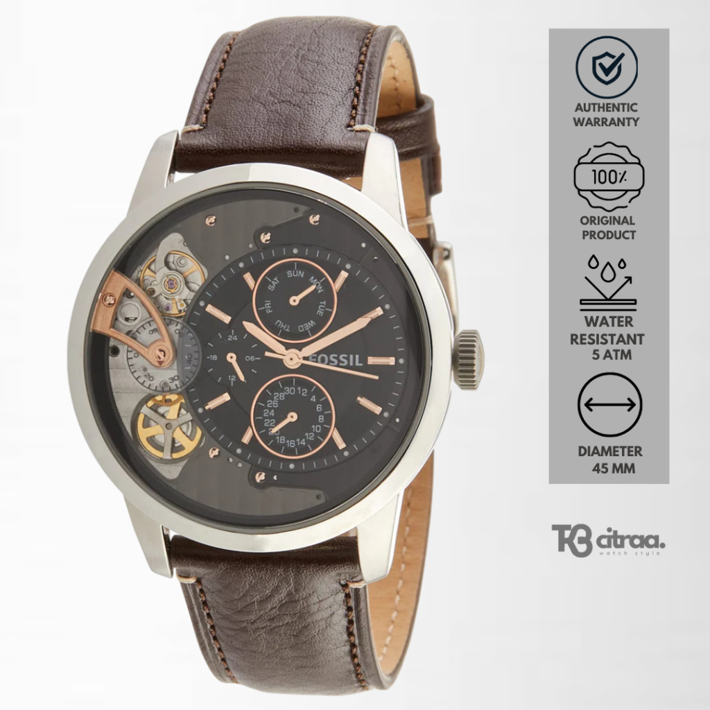 Jam Tangan Pria Fossil ME1163 Townsman Twist Multifunction Chronograph Dark Brown Leather Strap Watc