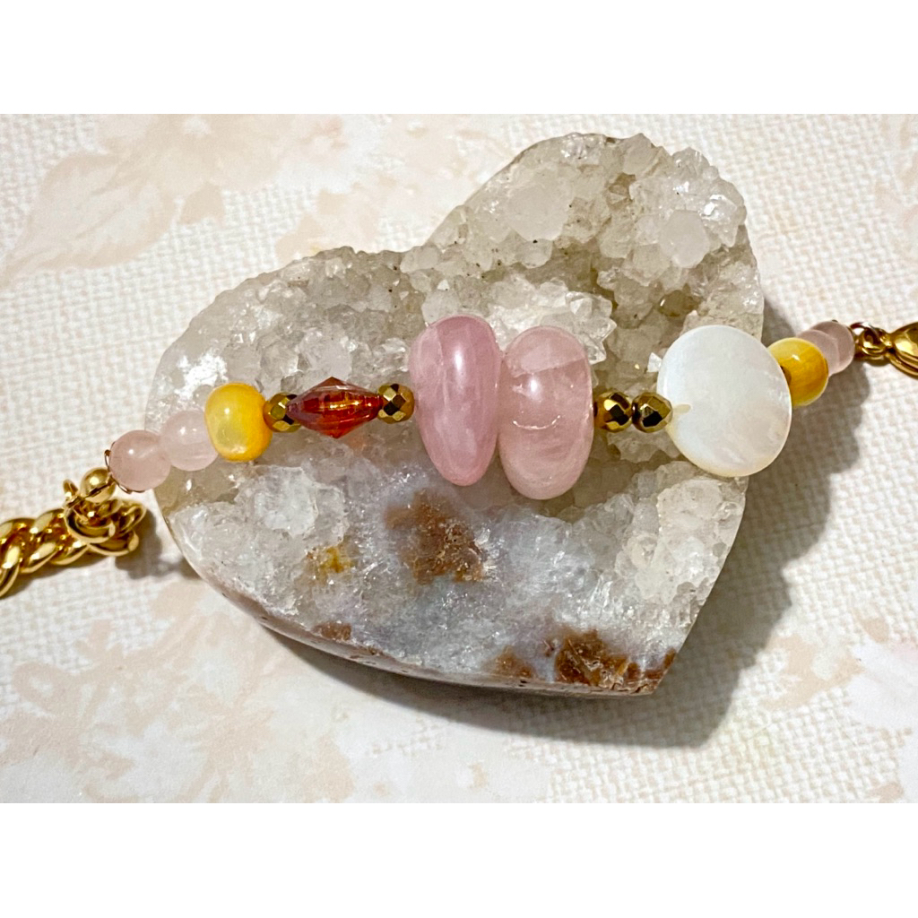 Rose Quartz, Gelang Etnik Crystal Rose Quartz Batu kristal alam asli [Unik Hanya Satu-satunya]