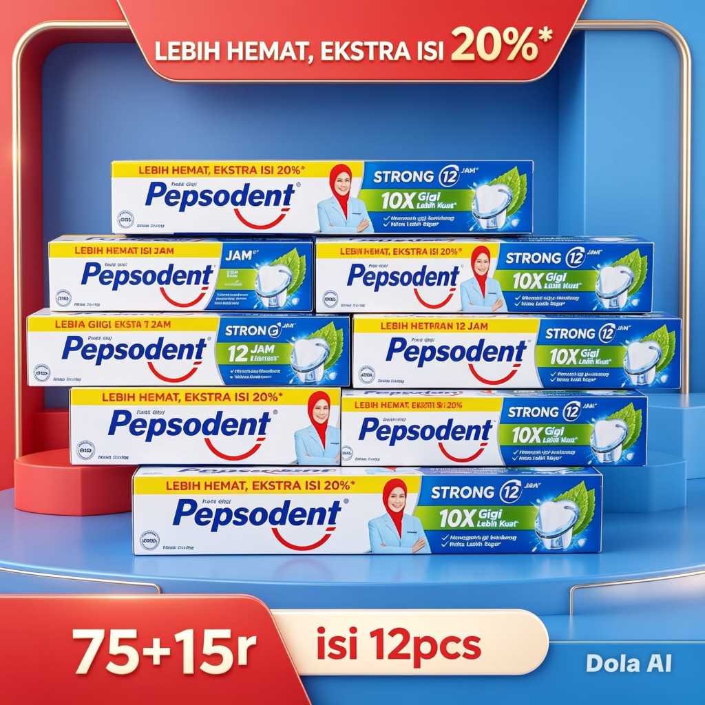 [PAKET 12PCS] PASTA GIGI PEPSODENT 90GR (75+15GR) NAPAS SEGAR DAN MENCEGAH DARI KARANG GIGI