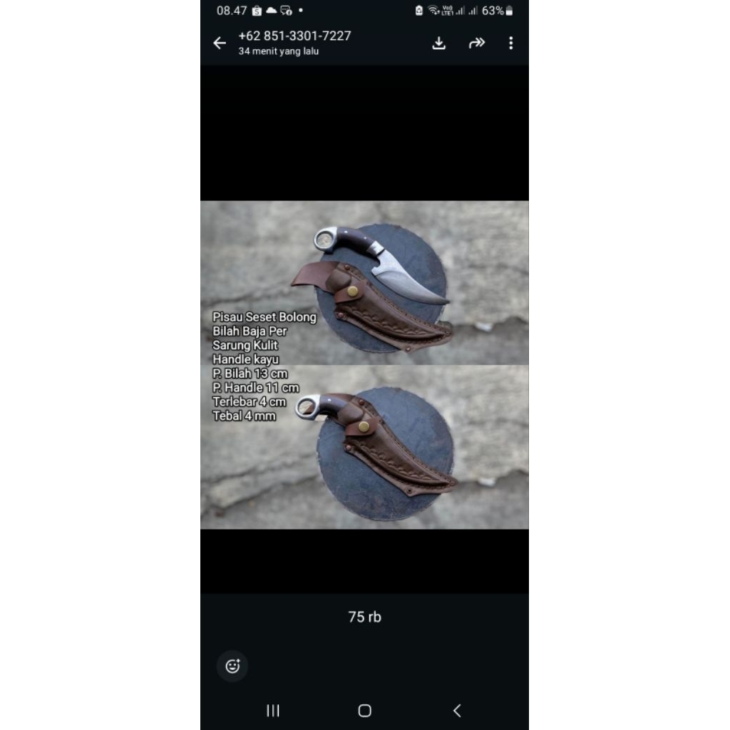 pisau seset bolong bilah baja per