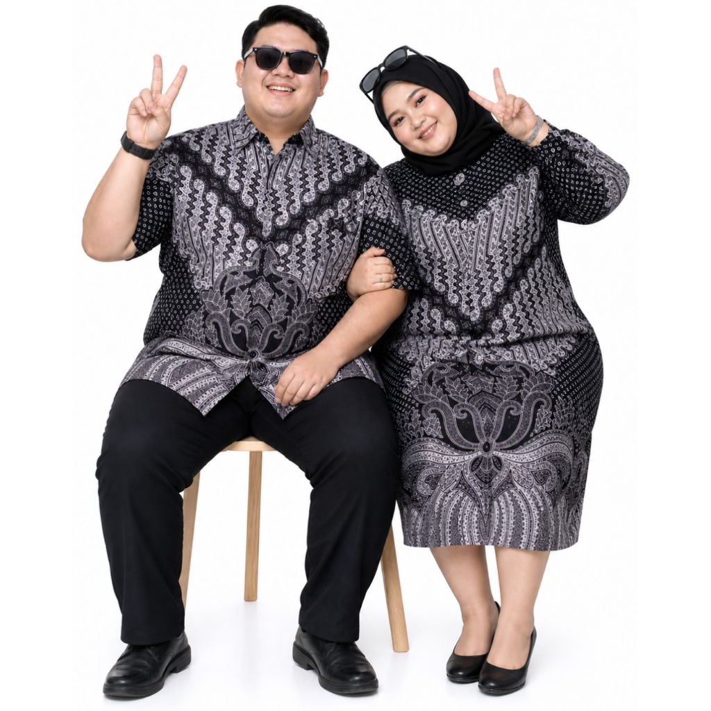 COUPLE TUNIK BATIK POLA PUTIH BIGSIZE COUPLE TUNIK JUMBO SERAGAM TUNIK BATIK ATASAN MUSLIMAH COUPLE 