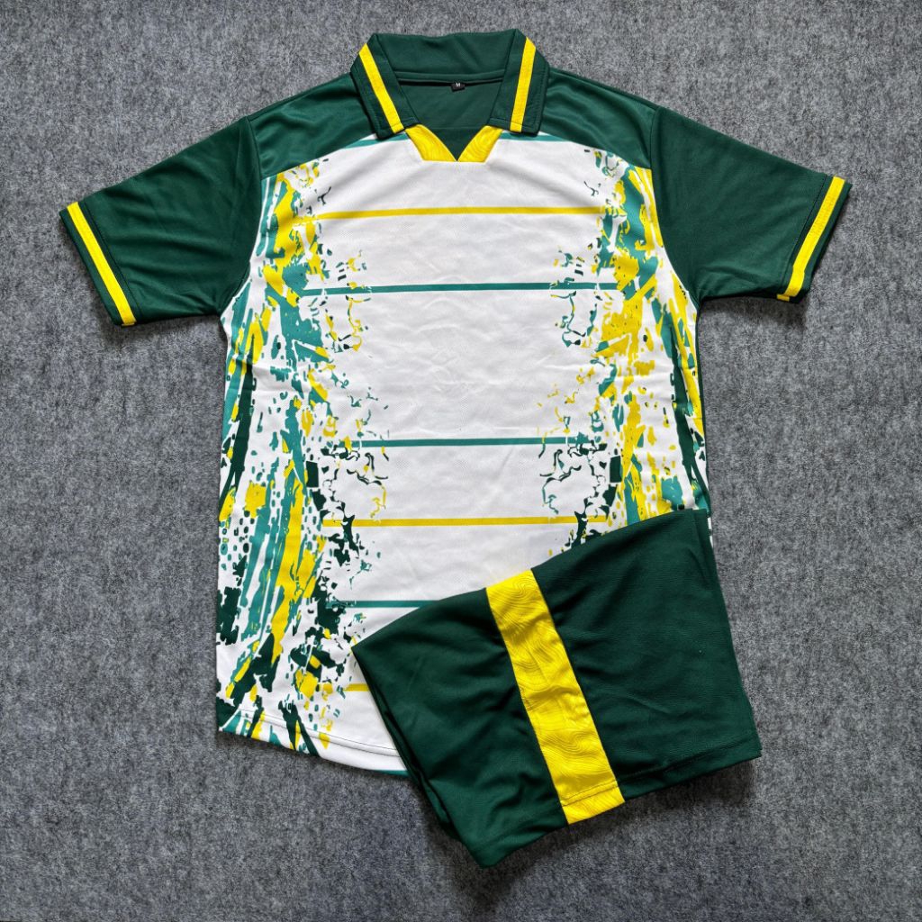 NEW STELAN JERSEY FUTSAL JERSEY BOLA PUTIH HIJAU BOTOL KUNING KRAH WANGKY BAHAN MILANO