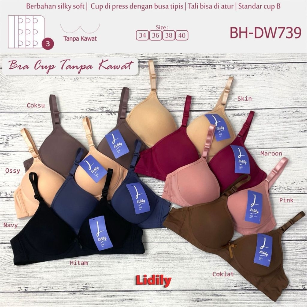 Lydyly BH DW 739  super soft bra 34-40 tanpa kawat,busa tipis Cup A- B kait 2