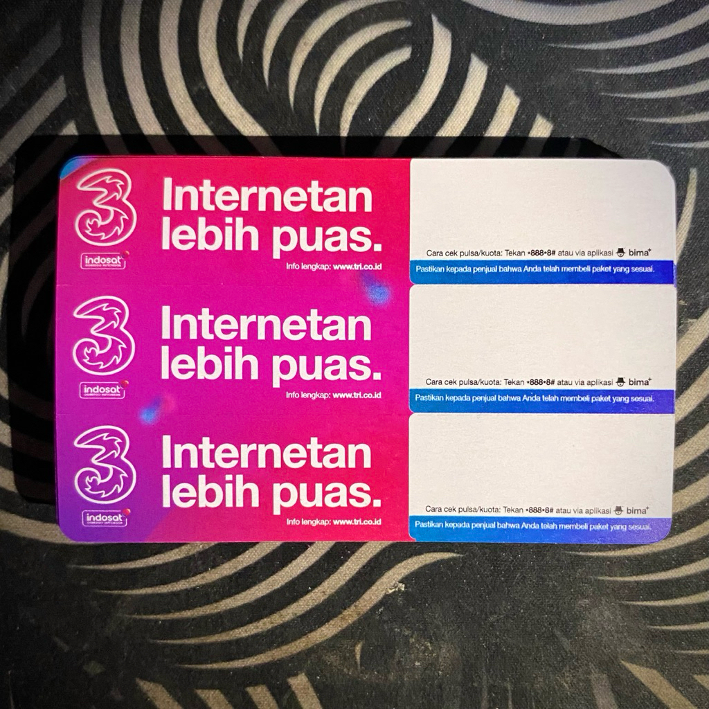 Voucher Tri/Three kosong zero blank grosir murah Khusus Kalimantan Sulawesi Maluku Papua