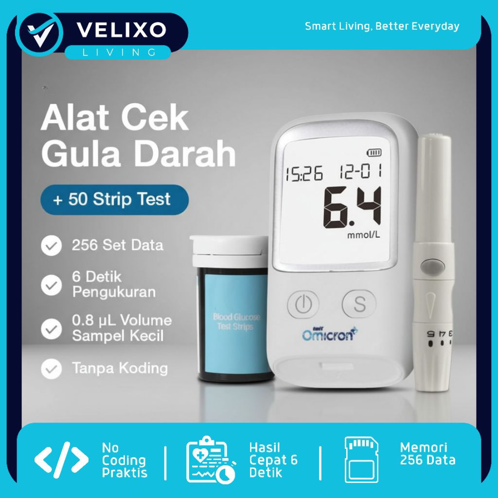 Alat Cek Gula Darah Digital Glucometer Kit 50 Test Strips Lancet - Alat Tes Gula Darah Asam Urat Taf