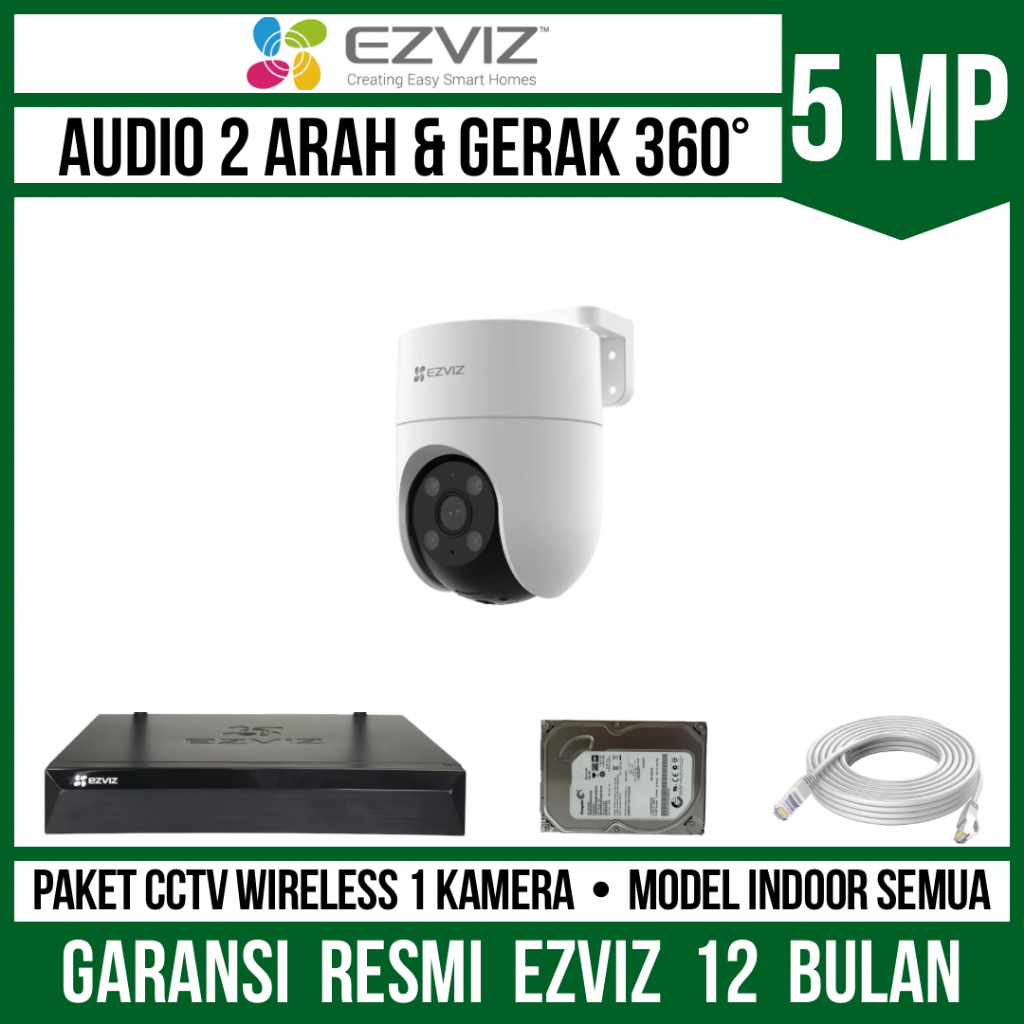Paket CCTV Ezviz 5MP 4 Channel 1 Kamera Outdoor WIFI Camera CCTV Wireless