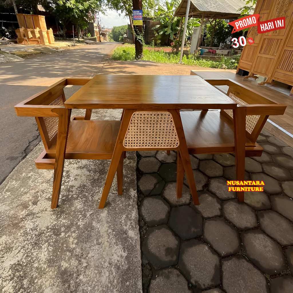 Makan Kursi Unik Jati Mix Rotan Model Terbaru Multifungsi - Meja Cafe Couple - Kursi Cafe Resto