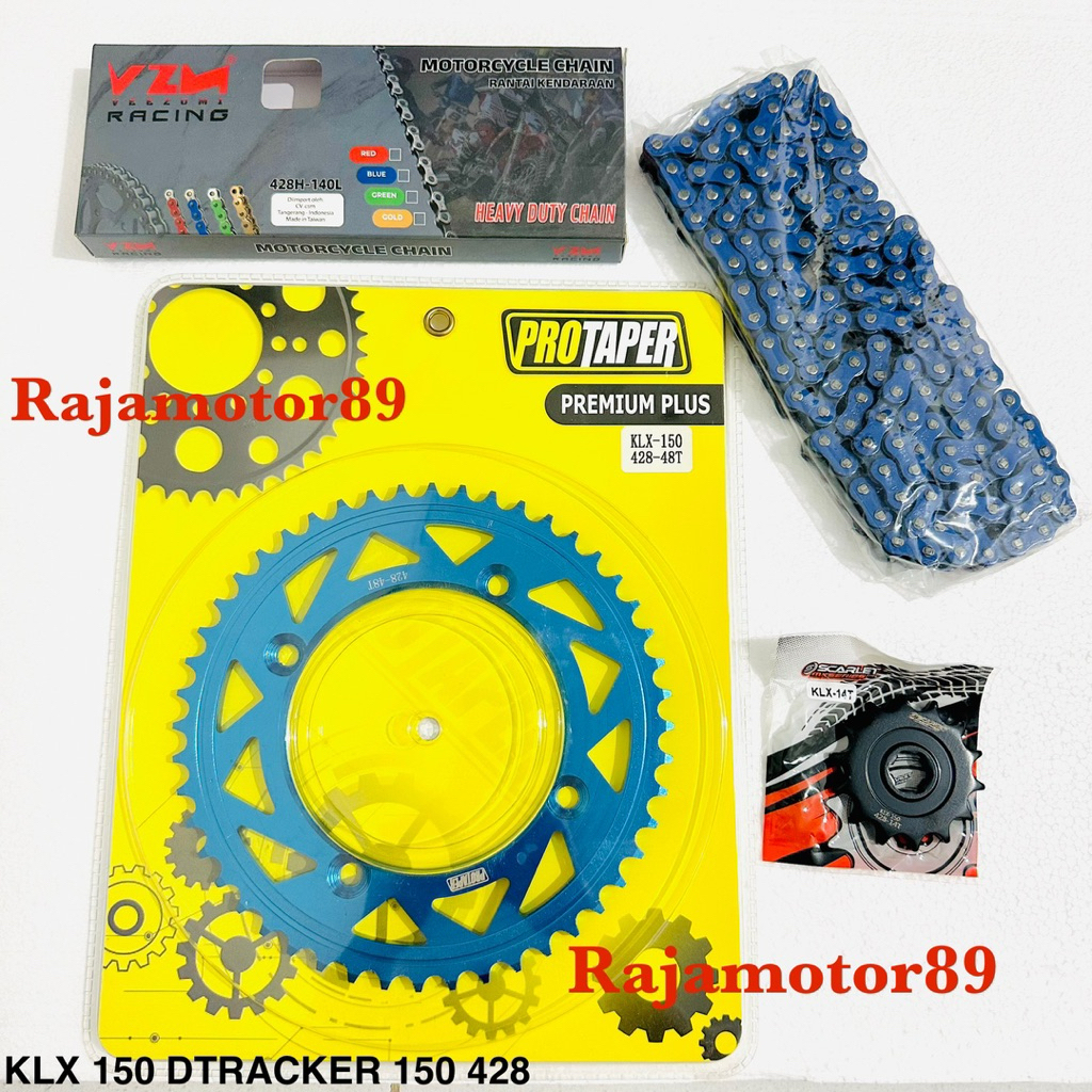 Gear set 428 PROTAPER Biru KLX 150 DTRACKER 150 set rantai Biru VZM racing